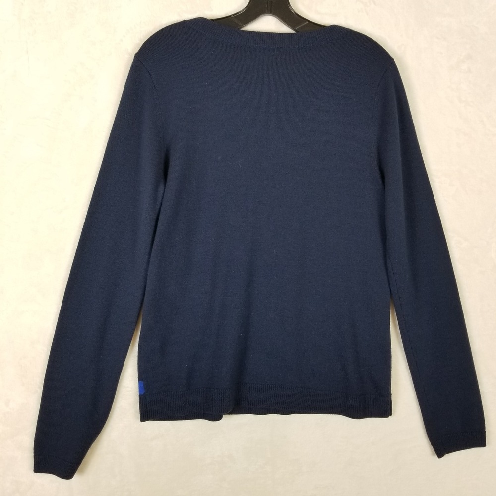 Garnet Hill Womens Navy‎ Blue Polka Dot 100% Wool Crew Neck Sweater Size M - Picture 6 of 7